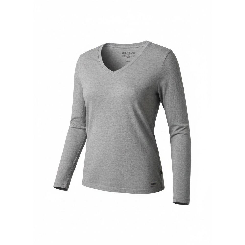 Life Is Good NWOT Solid Long Sleeve V-Neck Crusher T-Shirt Heather Gray Size XL